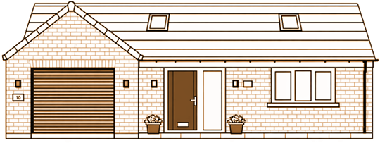 Line illustration of a single storey Gates Homes home